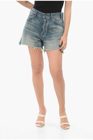 Céline Vintage Washed Denim Shorts with Raw-cut Hem