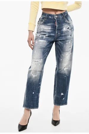 Dsquared2 High Waist Distressed Acid Wash Jeans