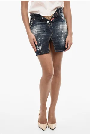 Dsquared2 Vintage Effect Denim Mini Skirt with Frontal Split
