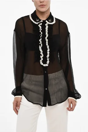 Dsquared2 Sheer Silk Blouse with Draped Collar