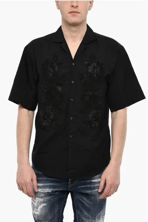 Dsquared2 Floral-Motif Short Sleeve Shirt with Rhinestone