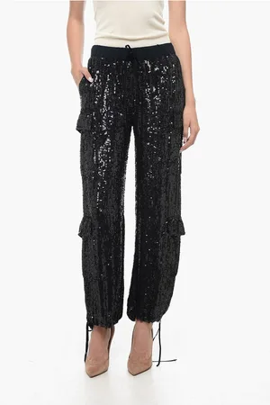 PAROSH Sequined Cargo Pants with Draw-String