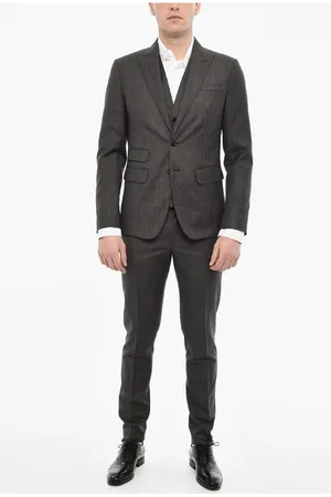 Dsquared2 Pinstriped Single Breasted Wool Suit With Peak Lapel
