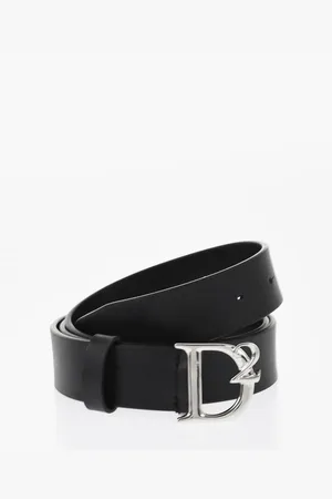 Dsquared2 Solid Color Leather Belt with Logoed Anchor Buckle 30mm