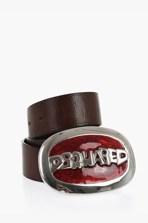 Dsquared2 Leather Belt with Glittered Buckle 40mm