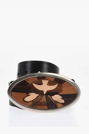 Dsquared2 Leather Belt with Wood Buckle 45mm