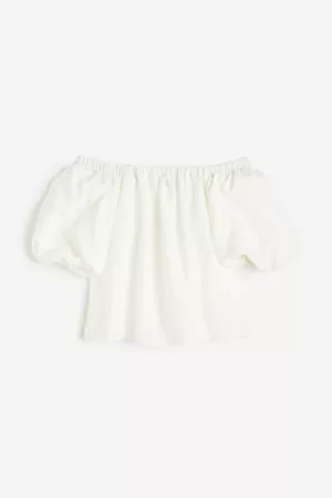 H&M Women Strapless Tops - Puff-sleeved Off-the-shoulder Blouse