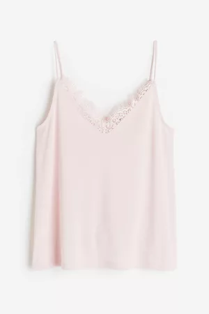 H&M Women Lace-up Tops - Lace-trimmed Camisole Top