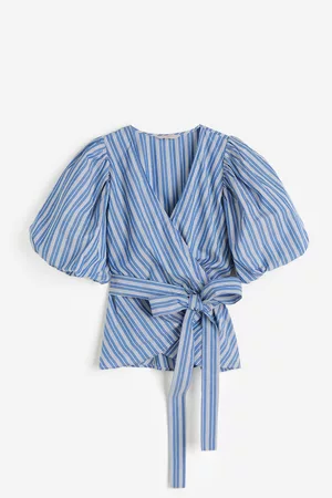H&M Women Wrap Tops - Balloon-sleeved Wrap Blouse