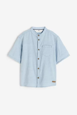 H&M Kids Tops - Linen-blend Band Collar Shirt