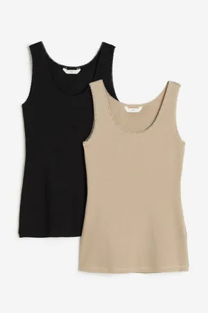 2-pack Lace-trimmed Tank Tops - Powder pink/black - Kids