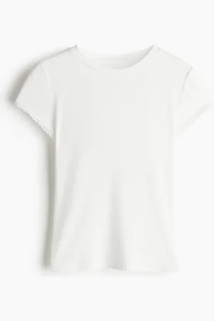 H&M Lace-Trimmed Ribbed T-Shirt