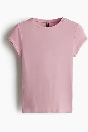 H&M Lace-Trimmed Ribbed T-Shirt