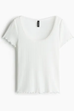 H&M Lace-Trimmed Pointelle T-Shirt