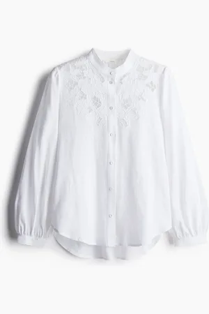 H&M Linen-Blend Blouse with Eyelet Embroidery