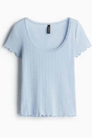 H&M Lace-Trimmed Pointelle T-Shirt