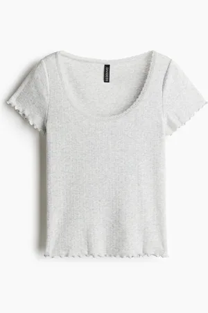 H&M Lace-Trimmed Pointelle T-Shirt