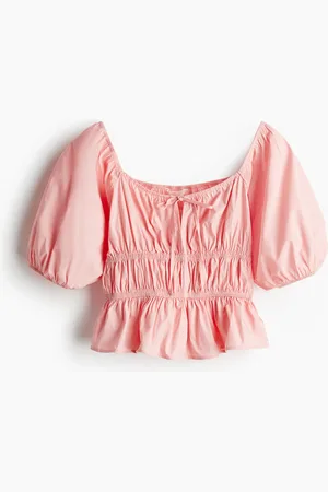 H&M Puff-Sleeved Poplin Blouse