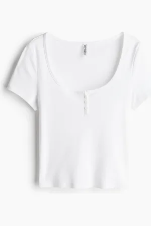H&M Button-Top Scoop-Neck T-Shirt