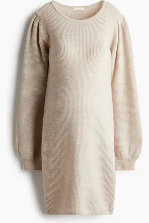 H&M MAMA Balloon-Sleeved Rib-Knit Dress