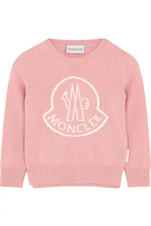 Moncler Girls Tops - Kids Pink Logo-intarsia Wool-blend Jumper - 9 Months