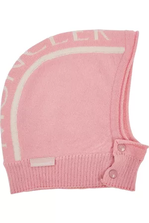 Moncler Kids Pink Logo-intarsia Wool Balaclava Hat