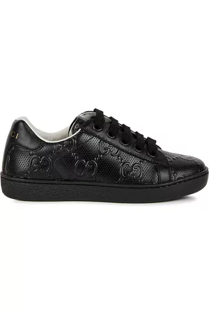 Gucci Kids GG Ace Black Leather Sneakers - 12.5 Jnr