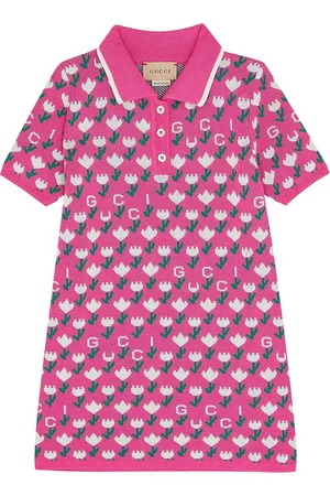 Gucci Girls Knitted Dresses - Kids Intarsia Stretch-knit Dress (12-36 Months) - Pink & Other - 24 Months
