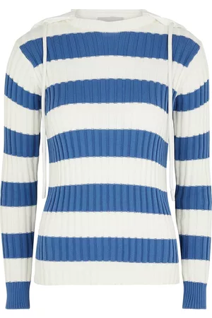 Moncler Blouses - Hooded Striped Cotton Jumper - Blue - XS