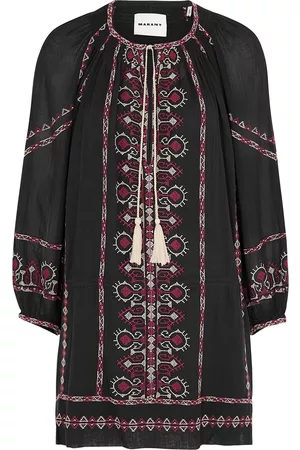 Isabel Marant Women Tunic Dresses - Parsley Embroidered Cotton Tunic Dress - Black - 8