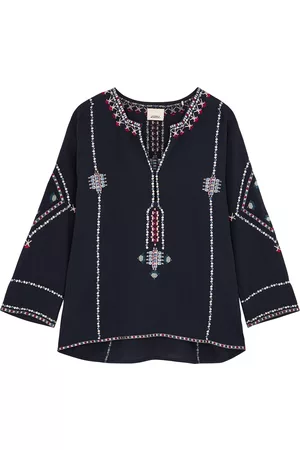 Isabel Marant Women Blouses - Clarisa Embroidered Cotton Tunic - Dark Blue - 10