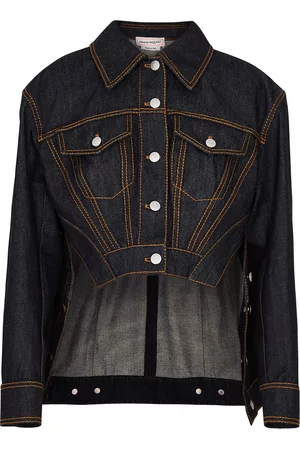 Alexander McQueen Women Denim Jackets - Panelled Flared Denim Jacket - 10
