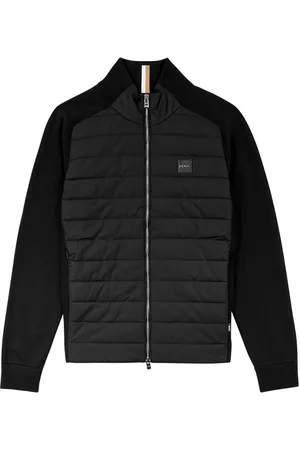 BOSS - Padded woven jacket with knitted stand collar