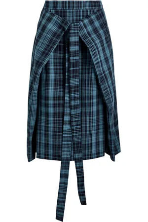 YMC George Checked Cotton Midi Skirt - - L (UK14 / L)
