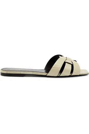 Saint Laurent Tribute Crocodile-effect Leather Sliders - - 37 (IT37 / UK4)