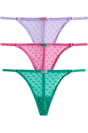LOVE Stories Spice Heart-embroidered Tulle Thong - set of Three - - L (UK14 / L)