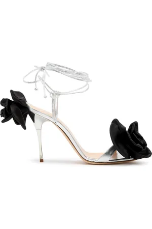 MAGDA BUTRYM 100 Floral-appliquéd Metallic Leather Sandals