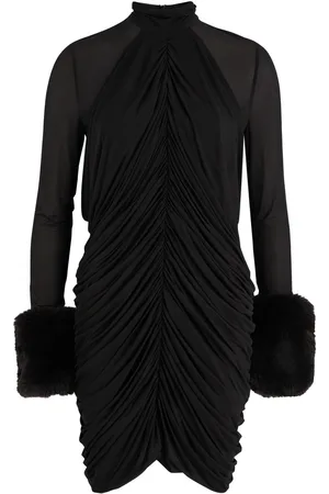 MAGDA BUTRYM Draped Faux Fur-trimmed Mesh Mini Dress - - 36 (UK8 / S)