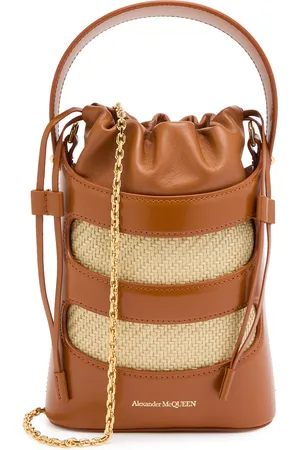 Alexander McQueen The Rise Mini Raffia and Leather Bucket bag - - One Size