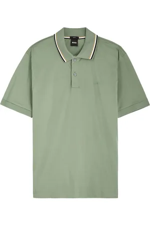 HUGO BOSS Striped Collar Cotton Polo Shirt - - L