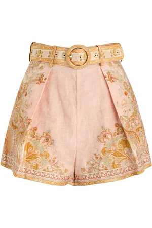ZIMMERMANN Acacia Belted Printed Linen Shorts - - 3 (UK 14 / L)