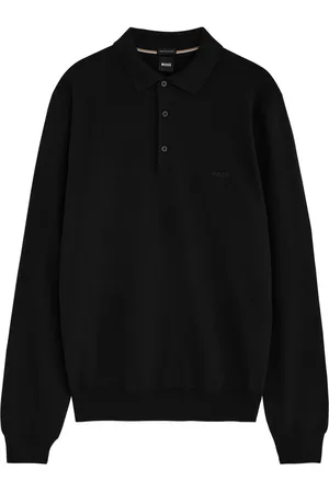 HUGO BOSS Logo Knitted Wool Polo Shirt - - S