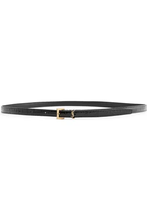 Saint Laurent Cassandre Extra Thin Crocodile-effect Leather Belt - - 75 (UK8/ S)