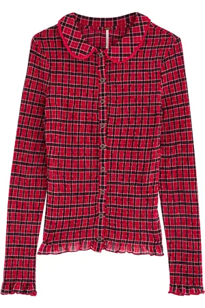 Free People Caught A Feeling Checked Mesh Shirt - - L (UK16-UK18 / L)