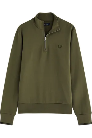 Fred Perry Logo Half-zip Cotton Sweatshirt - - L