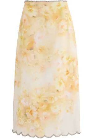ZIMMERMANN Crush Floral-print Linen Midi Skirt - - 0 (UK 8 / S)