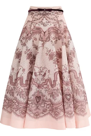 ZIMMERMANN Crush Belted Printed Linen-blend Midi Skirt - - 2 (UK 12 / M)