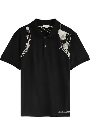 Alexander McQueen Flower Harness Embroidered Cotton Polo-shirt - - S