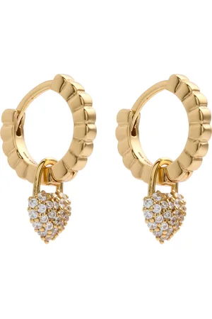 Astrid & Miyu Heart Pavé Charm 18kt -plated Hoop Earrings - One Size