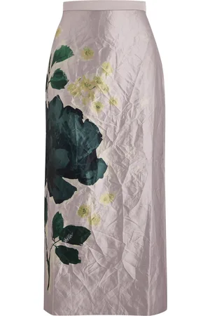 Erdem Floral-print Crinkled Satin Midi Skirt - - 8 (UK8 / S)